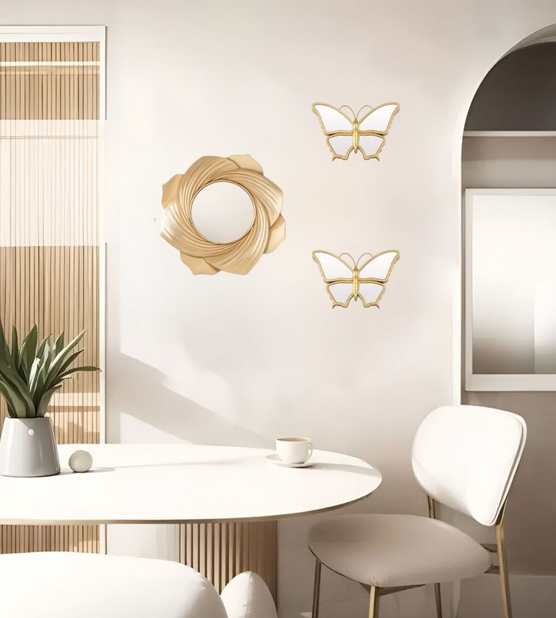 Set De 3 Espejos Mariposa Decorativos Dorados Jhn-1