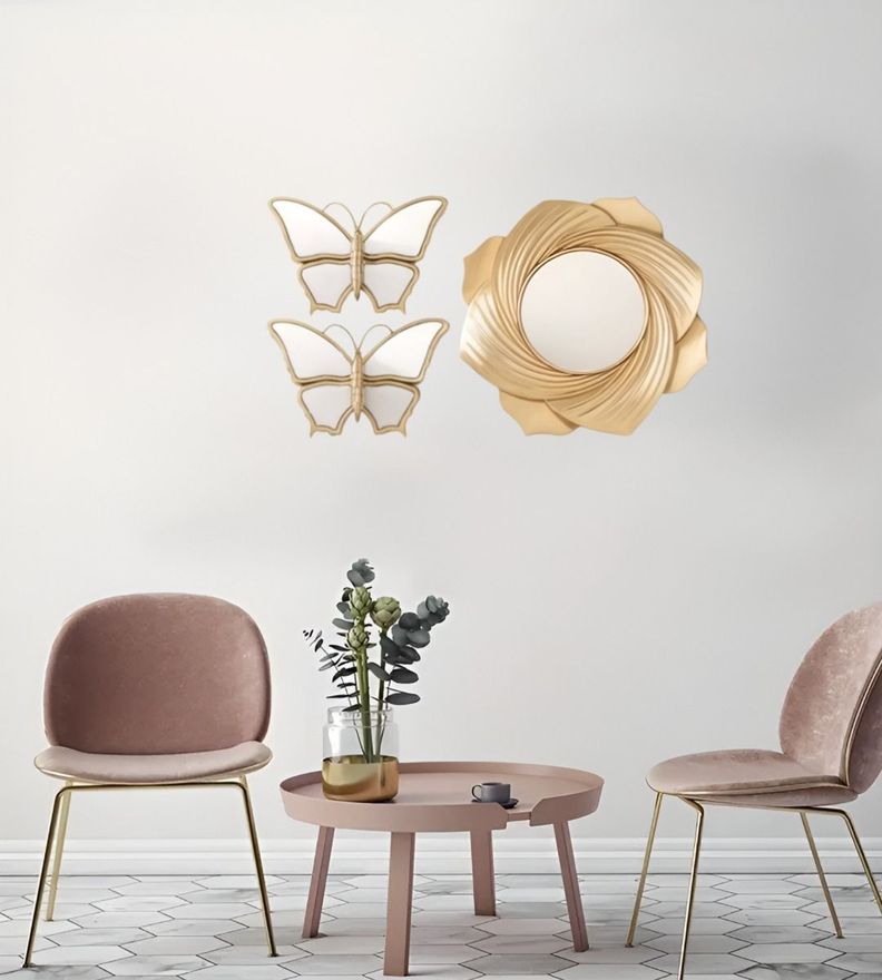 Set De 3 Espejos Mariposa Decorativos Dorados Jhn-2