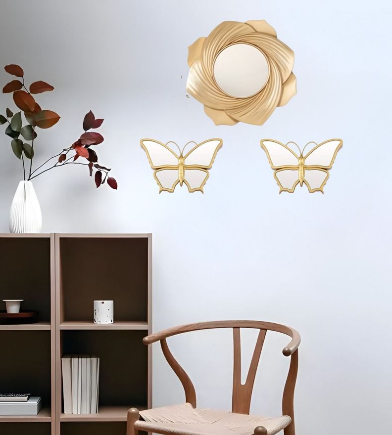 Set De 3 Espejos Mariposa Decorativos Dorados Jhn-3