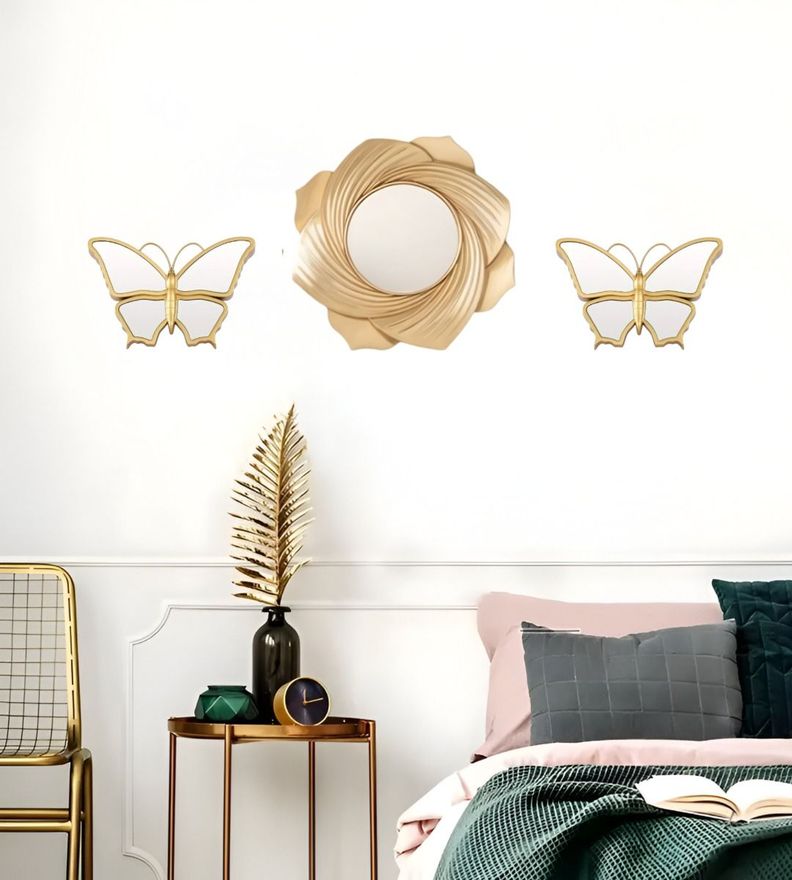 Set De 3 Espejos Mariposa Decorativos Dorados Jhn-4
