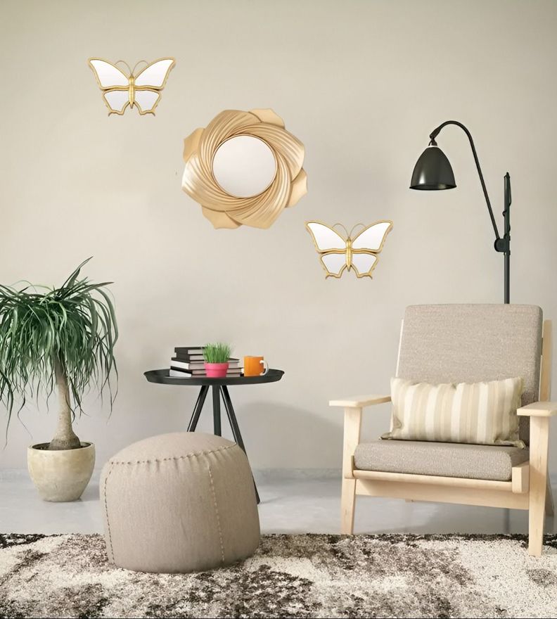 Set De 3 Espejos Mariposa Decorativos Dorados Jhn-5