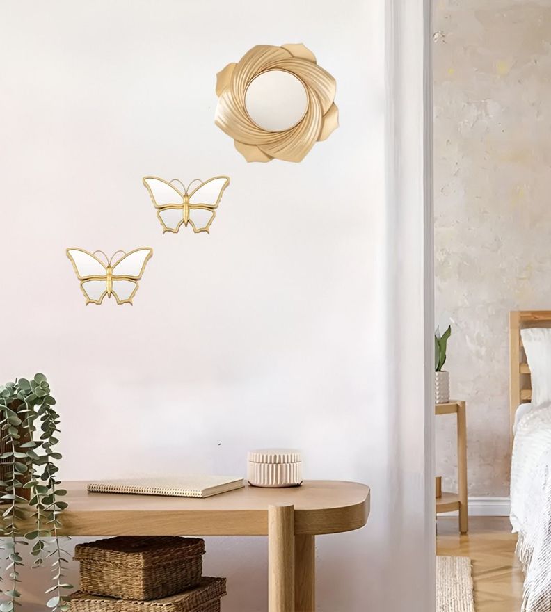 Set De 3 Espejos Mariposa Decorativos Dorados Jhn-8