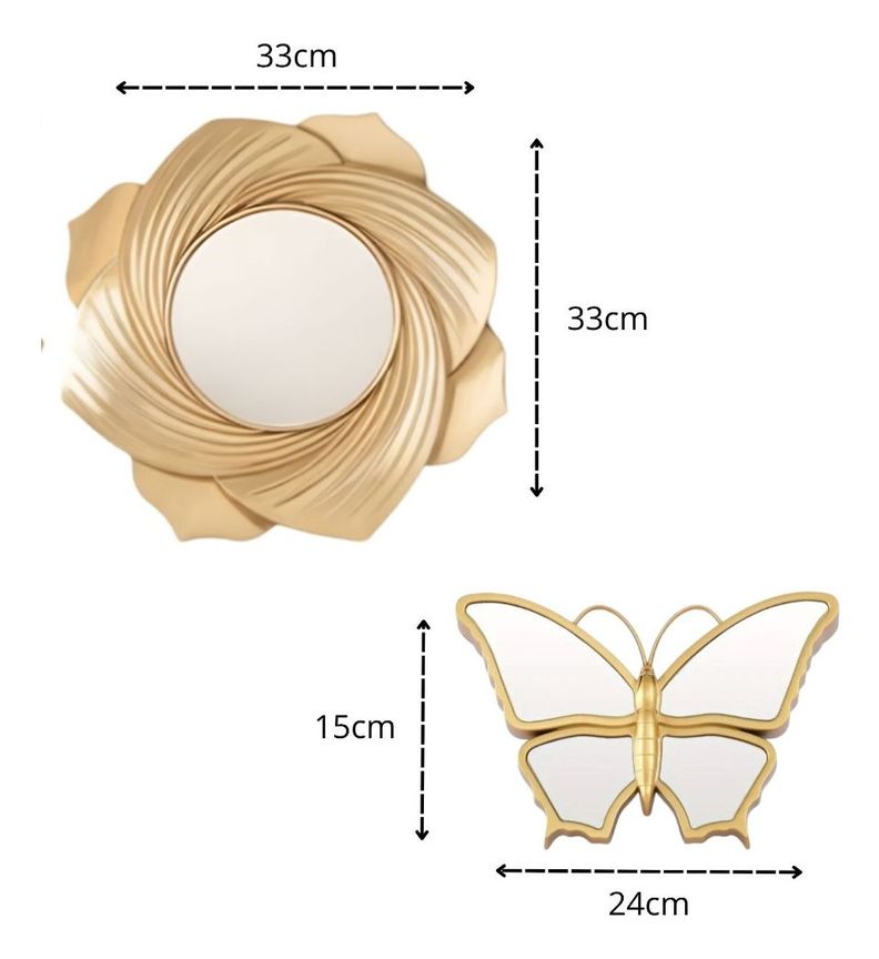 Set De 3 Espejos Mariposa Decorativos Dorados Jhn-9