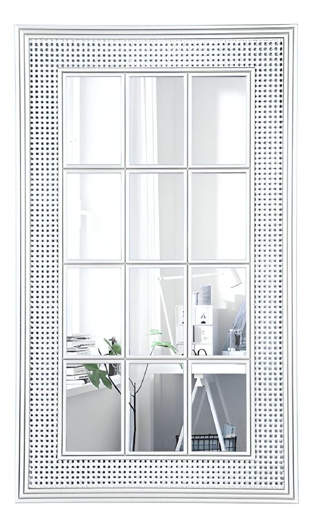 Espejo Decorativo Marco Blanco Rectangular Ventana Jhn-0