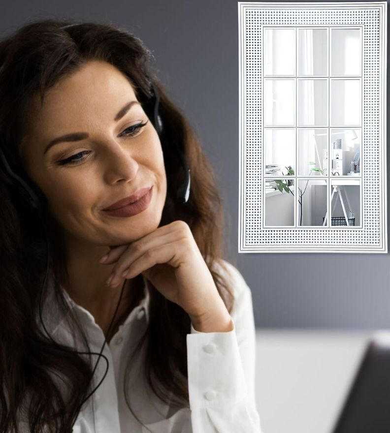 Espejo Decorativo Marco Blanco Rectangular Ventana Jhn-4