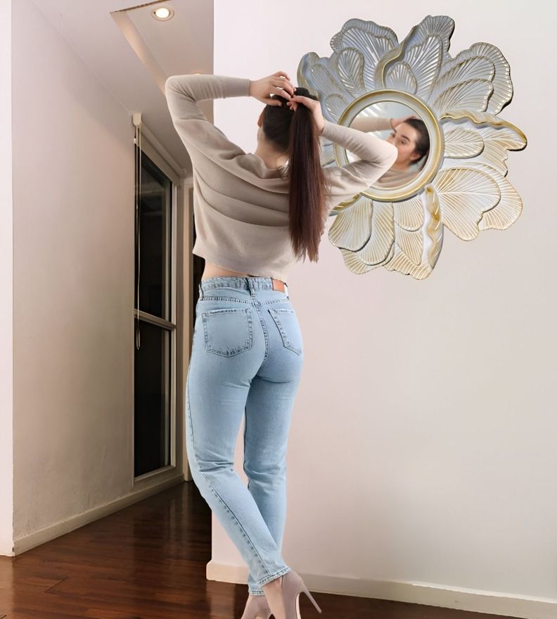 Espejo Decorativo Pared Resina Pétalos Rosa Jhn-2
