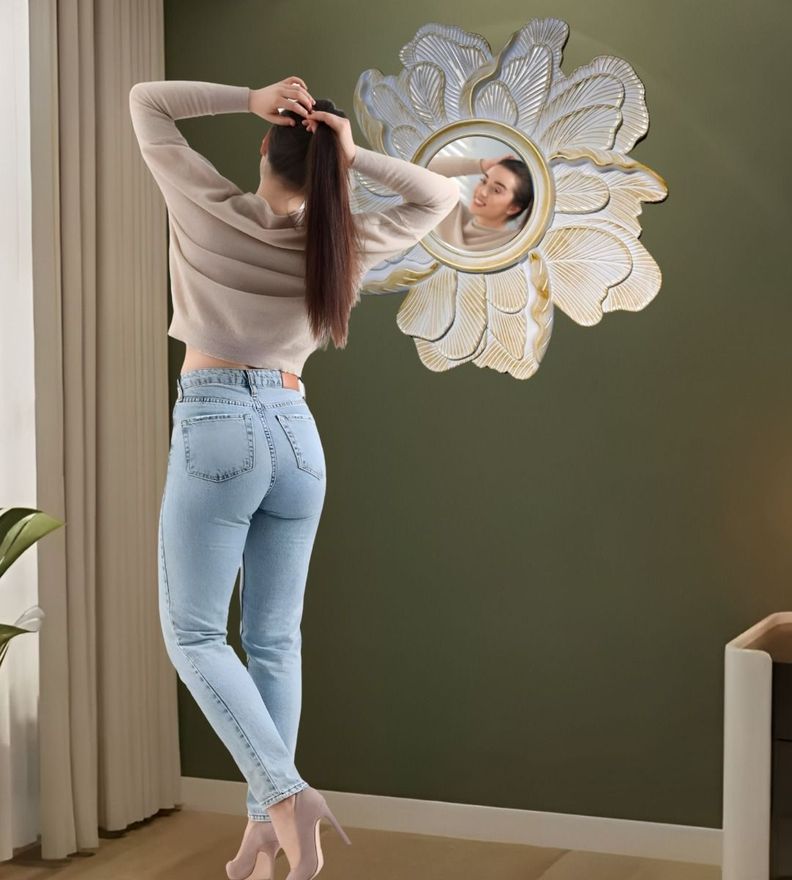 Espejo Decorativo Pared Resina Pétalos Rosa Jhn-4