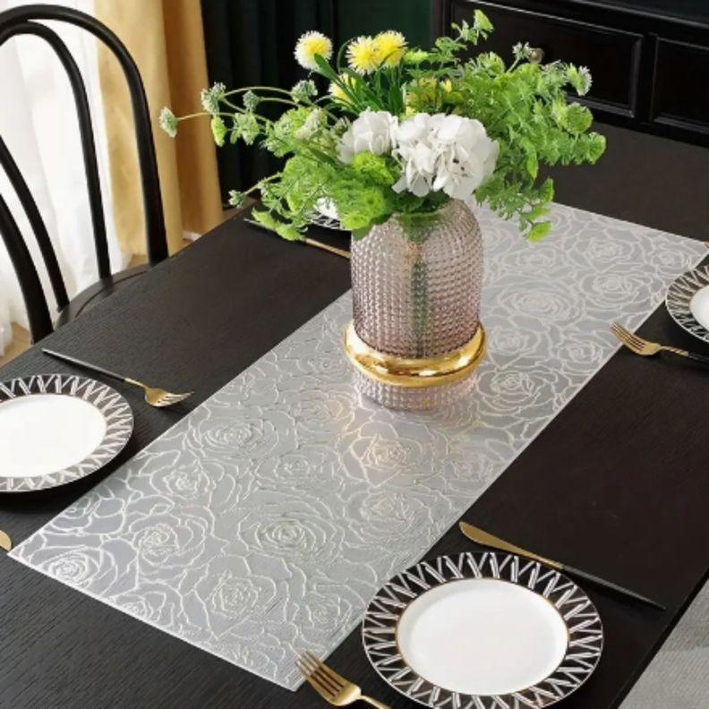 Set de 3 Mantel Decorativo Dorado Plata Floral Relieve Jhn-3