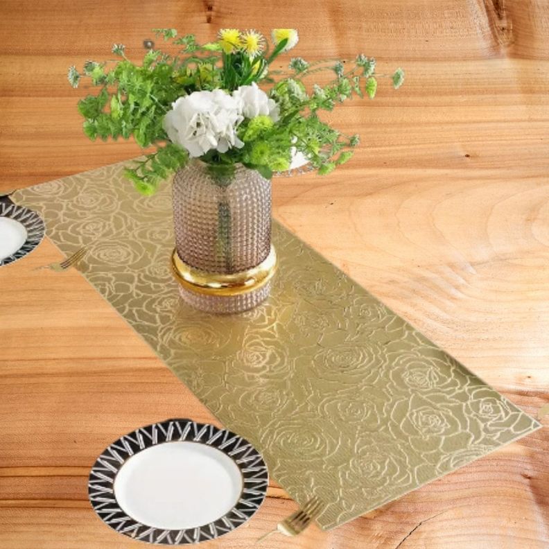 Set de 3 Mantel Decorativo Dorado Plata Floral Relieve Jhn-6