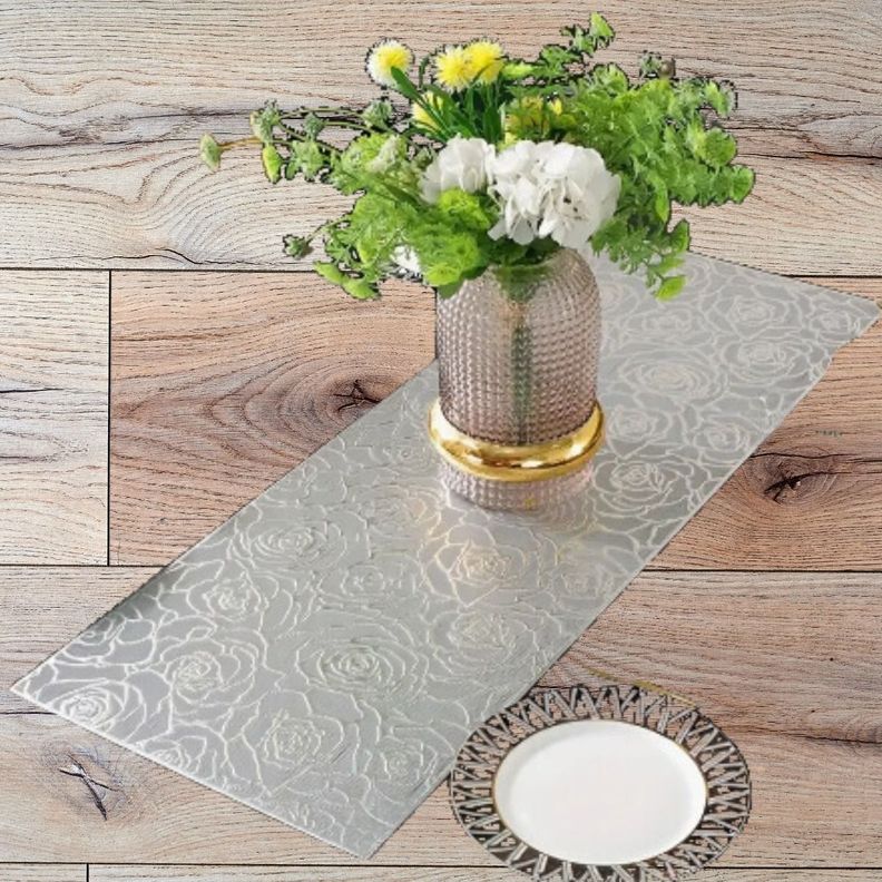 Set de 3 Mantel Decorativo Dorado Plata Floral Relieve Jhn-7