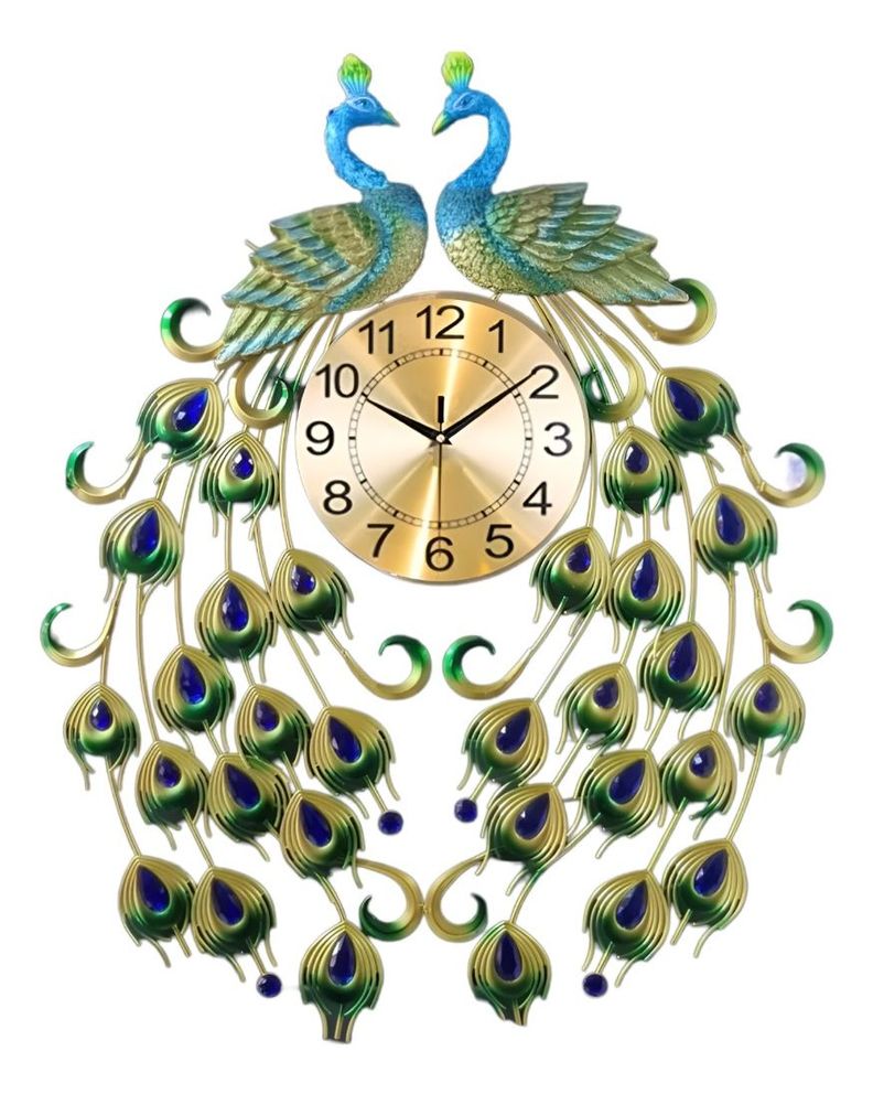 Reloj Analógico Pared Diseño Doble Pavo Real Decorativo Jhn-0
