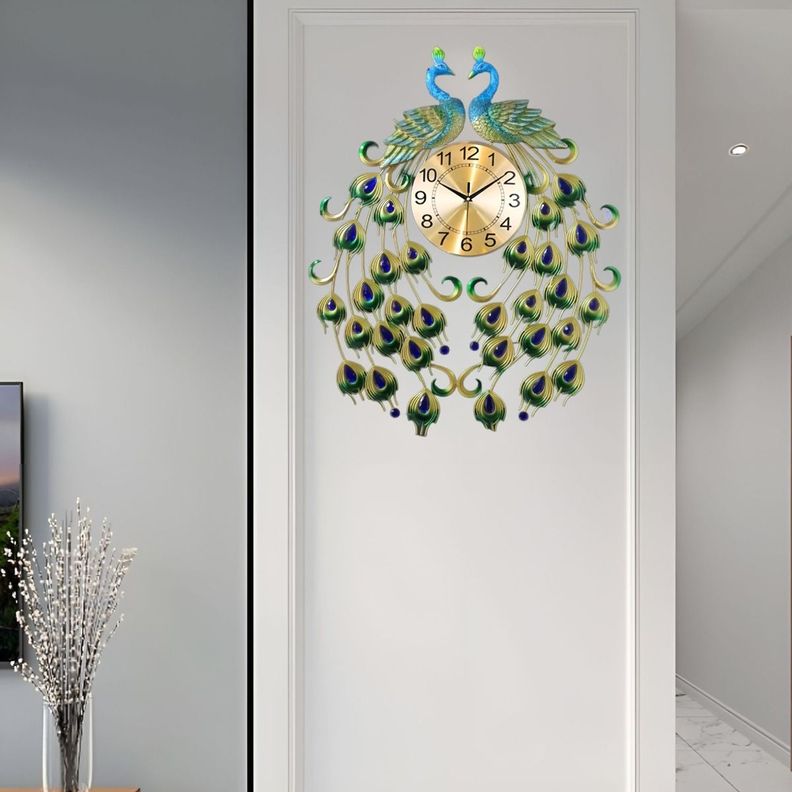 Reloj Analógico Pared Diseño Doble Pavo Real Decorativo Jhn-1