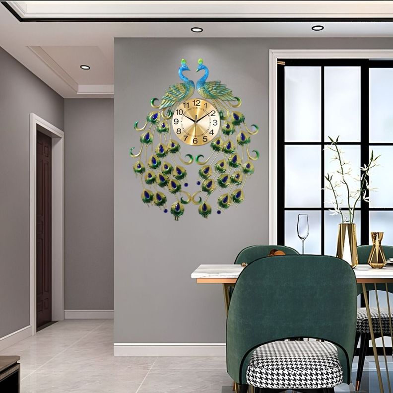 Reloj Analógico Pared Diseño Doble Pavo Real Decorativo Jhn-3