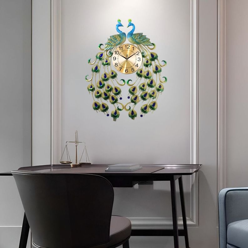 Reloj Analógico Pared Diseño Doble Pavo Real Decorativo Jhn-4