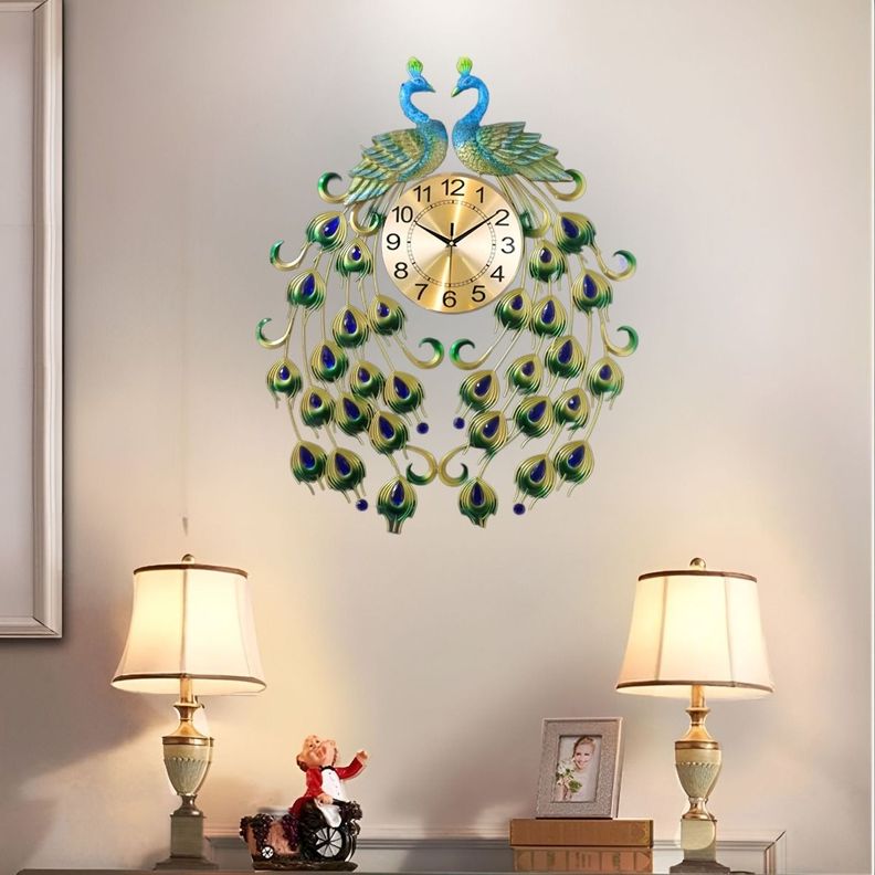 Reloj Analógico Pared Diseño Doble Pavo Real Decorativo Jhn-5
