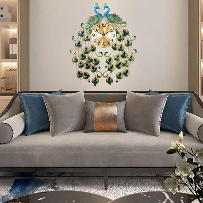Reloj Analógico Pared Diseño Doble Pavo Real Decorativo Jhn-6