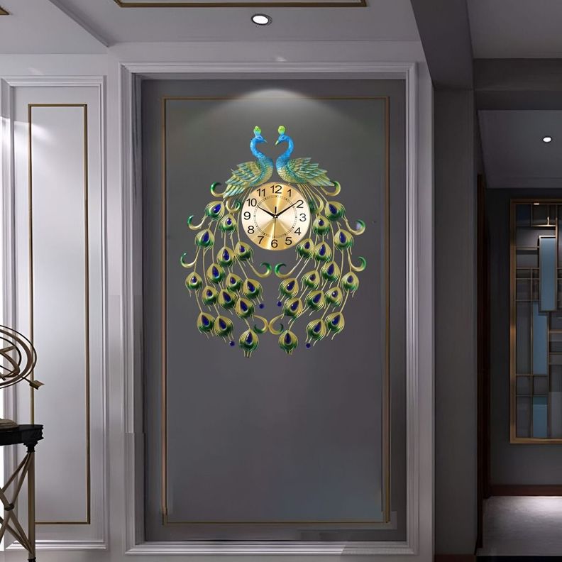 Reloj Analógico Pared Diseño Doble Pavo Real Decorativo Jhn-8