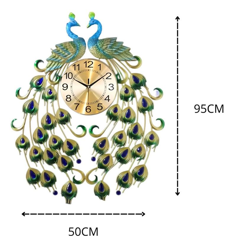 Reloj Analógico Pared Diseño Doble Pavo Real Decorativo Jhn-9