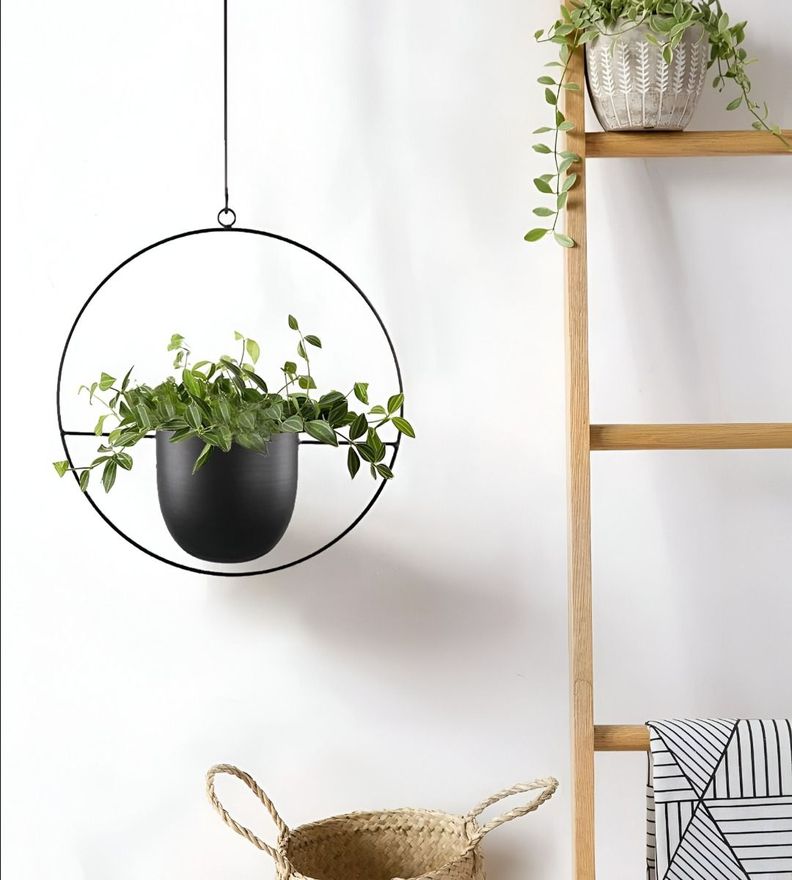 Maceta Colgante Plantas Flores Decorativa Negro Jhn-5