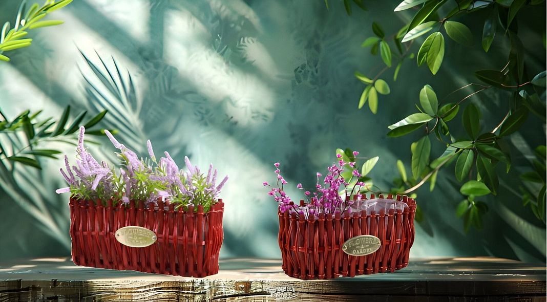 Canasta Mimbre Cesta Tejida Flores Plantas Artificiales Lau-1