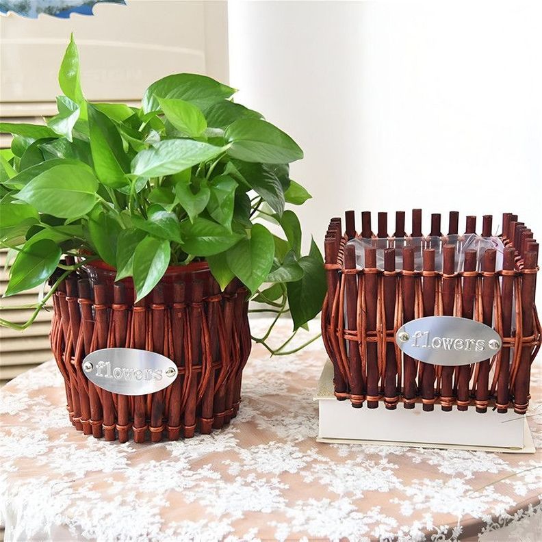 Canasta Mimbre Cesta Tejida Flores Plantas Artificiales Lau-4