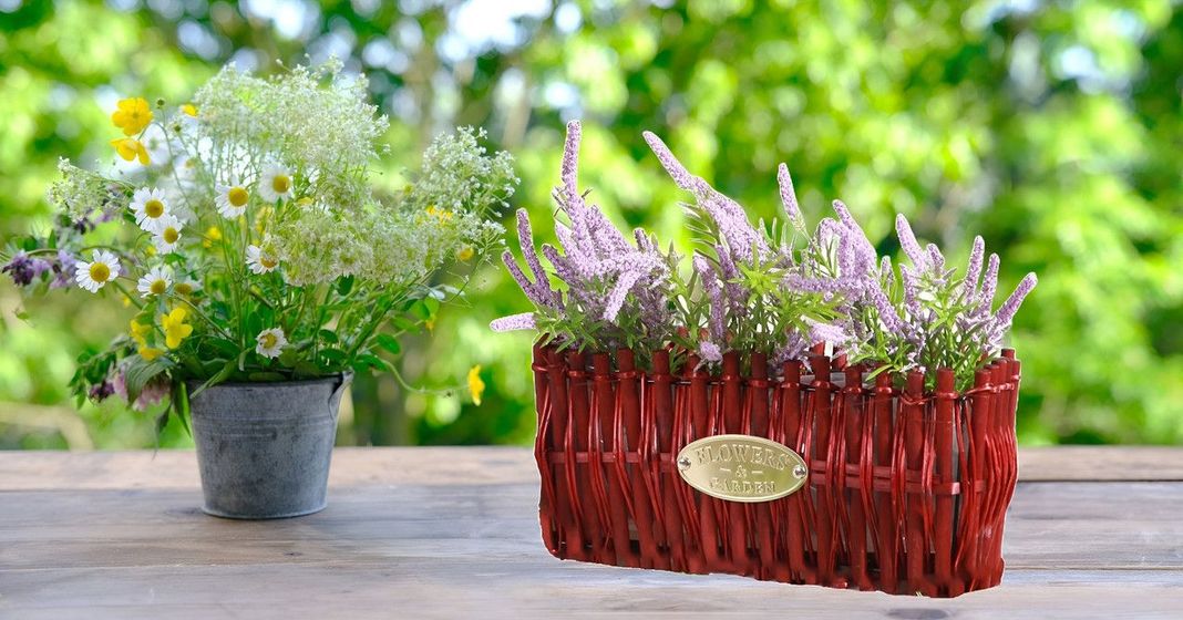 Canasta Mimbre Cesta Tejida Flores Plantas Artificiales Lau-9