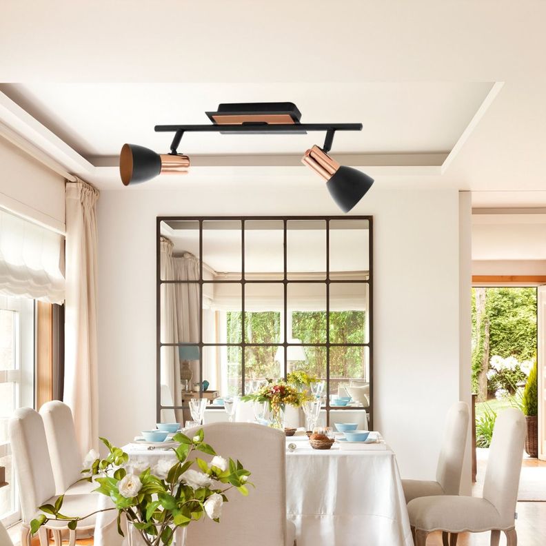 Lámpara Doble Techo Pared E27 Negro Cobre 110V 220V Jhn-4