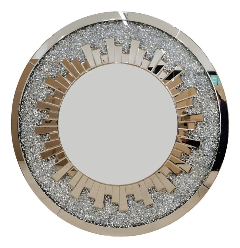 Espejo Pared Estilo Diamante Cristal Redondo Plateado Jhn-0