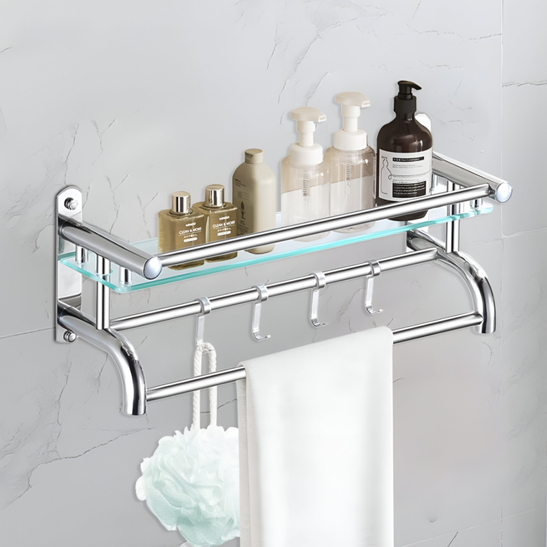 Estante Organizador Baño Vidrio Toallero Acero inoxidable-7