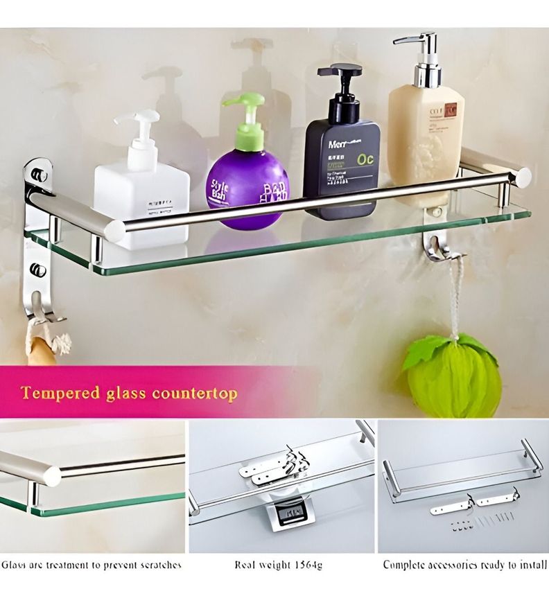 Estante Baño Repisa Estante Vidrio Templado Pared Jhn-4