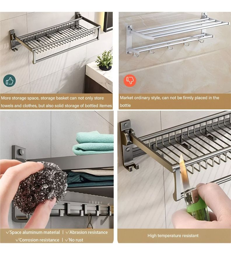 Toallero Baño 20 Pulgadas Doble Plegable Barra Toalla Jhn-8