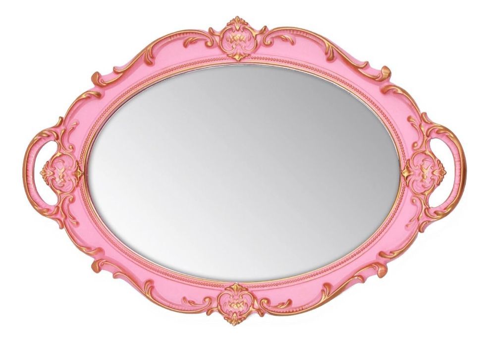 Set 2 Bandeja Espejo Decorativa Rosada Organizador Jhn-0