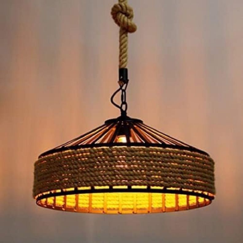 Lampara Colgante Rustica Cuerda Cañamo Vintage Lau-2