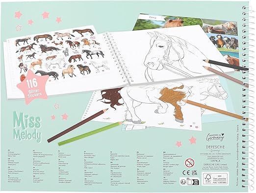Libro para colorear caballos con stickers Miss Melody -2