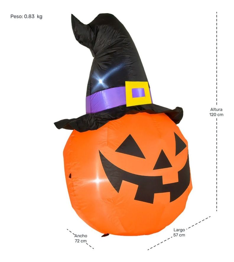 Inflable Halloween 1.20 Mts Cabeza Calabaza Embrujada Led-3