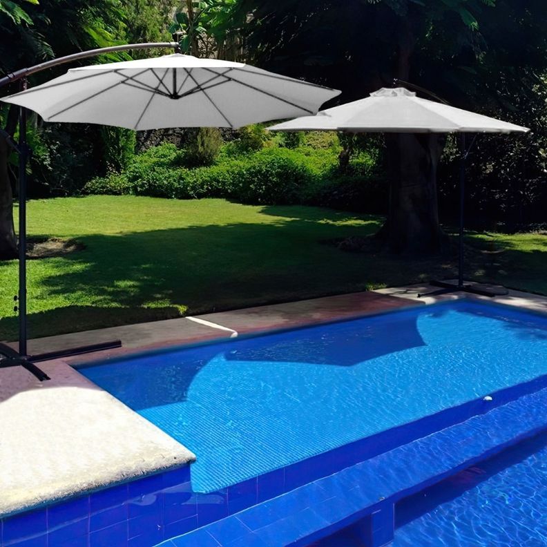 Quitasol 3 mt Beige Plegable Ajustable Pedestal Sombrilla Redonda-7