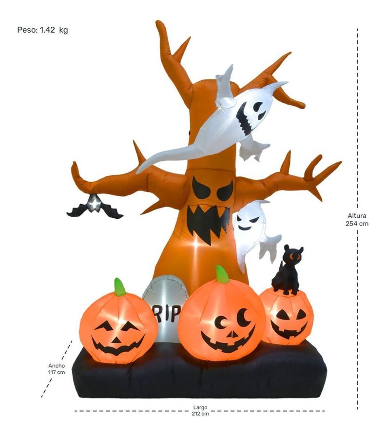 Inflable Halloween 2.6 Mts Arbol Fantasma Calabaza Jumbo Led-4