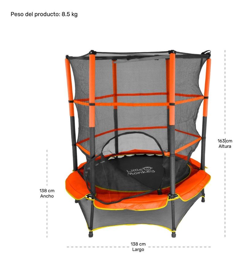 Cama Elástica 1,4mts Niños Malla Protectora Naranja Lona Negra-4