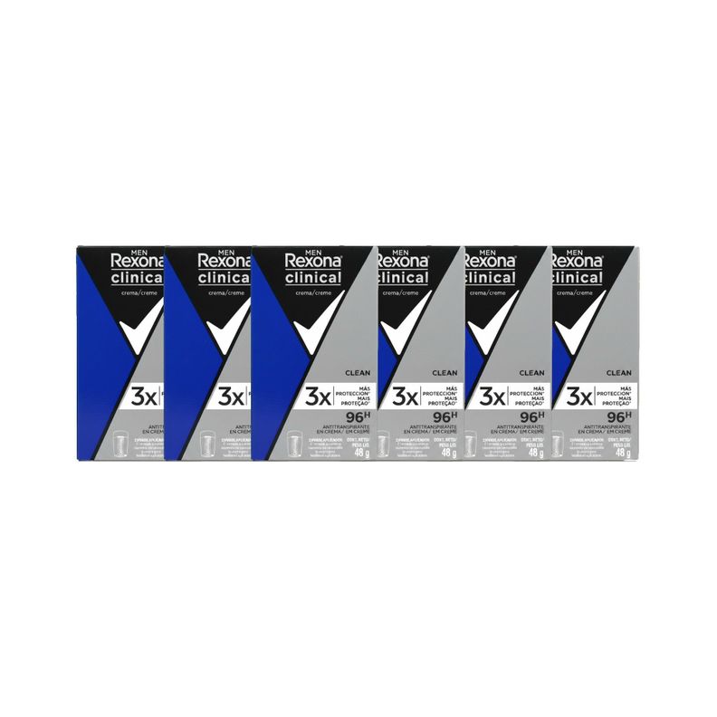 Pack 6 Rexona Men Clinical Desodorante Crema Clean 48 g Rexona