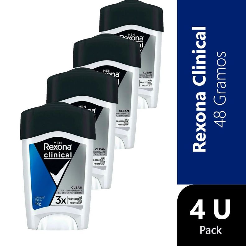 Pack 4 Rexona Men Clinical Desodorante Crema Clean 48 g Azul
