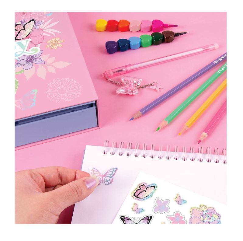 Cuaderno De Dibujo Lápices Marcadores Stickers Butterfly-2