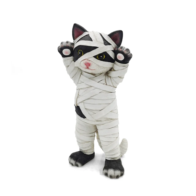Gato Momia 30 Cm Decoracion Halloween Estatua F&m
