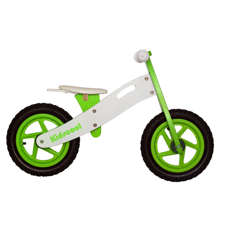 Bicicleta Aprendizaje Madera Verde Con Blanco Kidscool-1