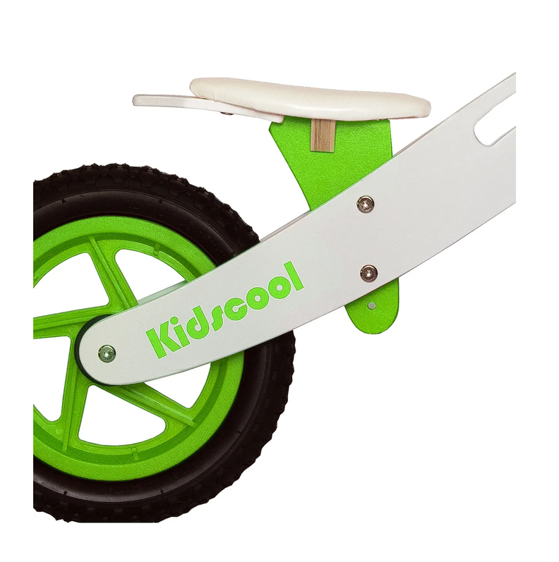 Bicicleta Aprendizaje Madera Verde Con Blanco Kidscool-4