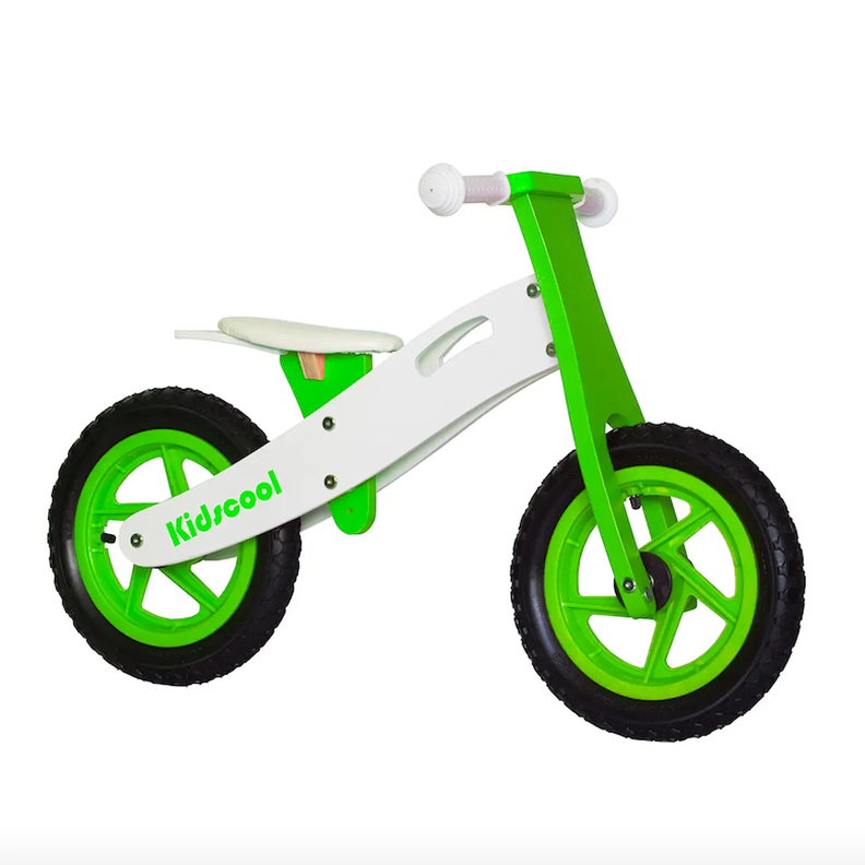 Bicicleta Aprendizaje Madera Verde Con Blanco Kidscool-0