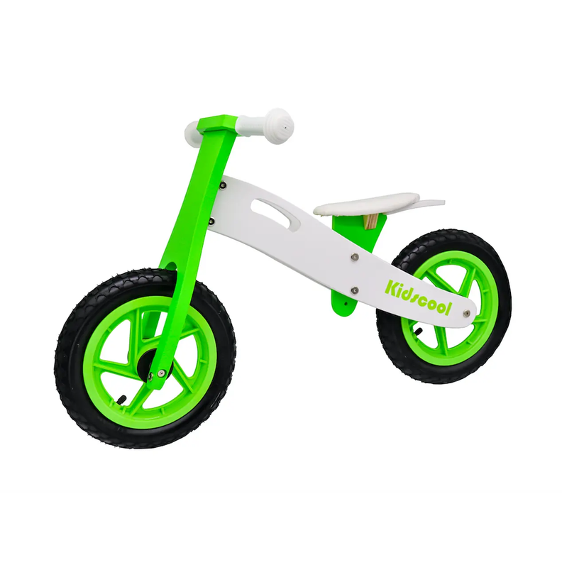Bicicleta Aprendizaje Madera Verde Con Blanco Kidscool-3