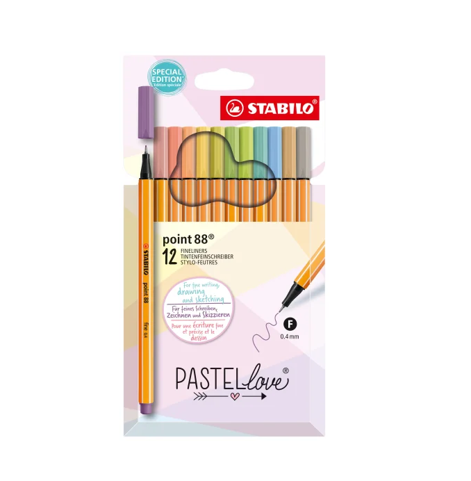 12 Colores Pastel Love Stabilo 88 Point Tiralineas Lapices-0