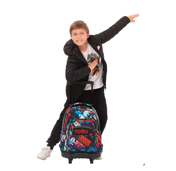 Mochila Con Ruedas Niño Bomper Renglon Negro Totto-1
