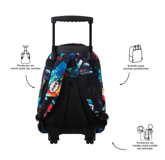 Mochila Con Ruedas Niño Bomper Renglon Negro Totto-3