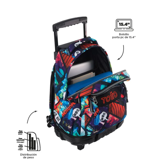 Mochila Con Ruedas Niño Bomper Renglon Negro Totto-4